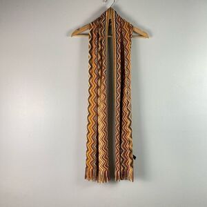 Missoni Wool Zig Zag Scarf With Fringe and Metallic Detail